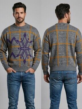 Vtg geometric grey pullover Sweater M Repage